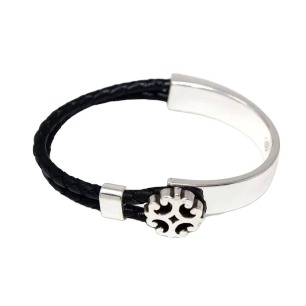 Brighton Demi Lune Brazos Silver Black Leather Bracelet‎